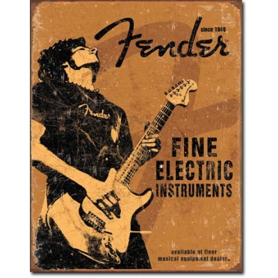 Enseigne Fender en métal  / Rock On